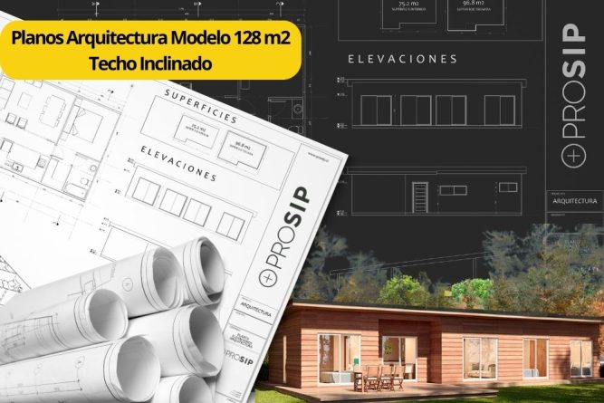 Planos de Arquitectura Modelo 128 m2 Techo Inclinado