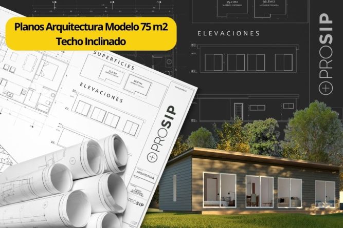 Planos de Arquitectura Modelo 75 m2 Techo Inclinado