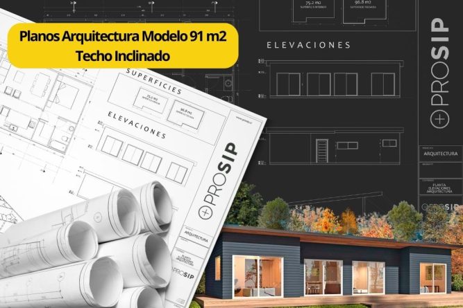 Planos de Arquitectura Modelo 91 m2 Techo Inclinado