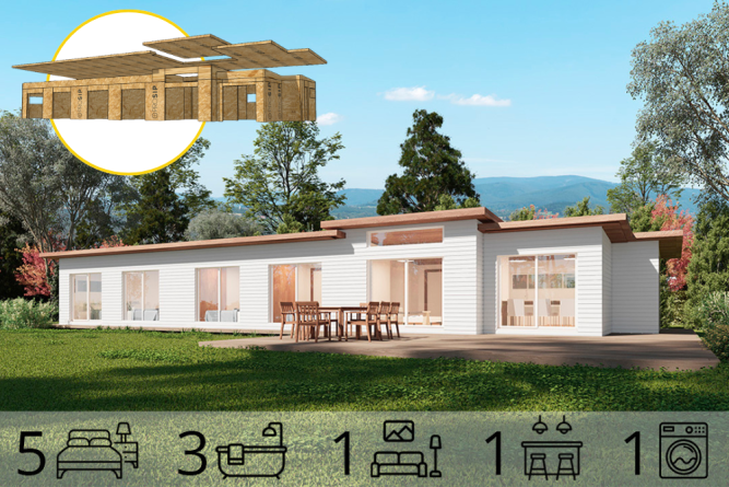 Casa con Techo inclinado de 140 m2 – 5 Dorm